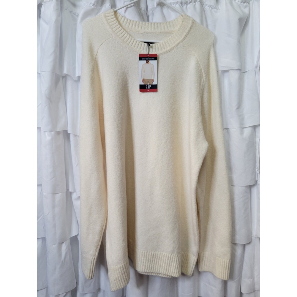 GAP Mens Crew Neck Sweater XL Cream Off White Knit Pullover Long Sleeve NWT 638